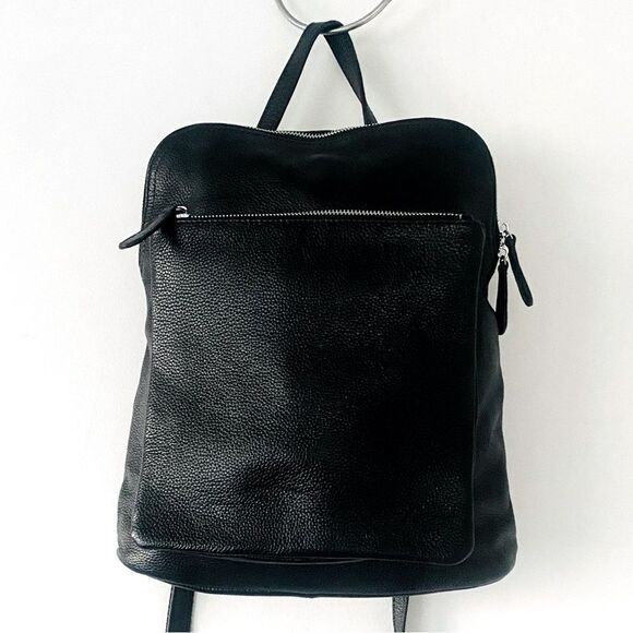 Handbags - HESHE Black Pebble Leather Three Ways Bag Backpack Crossbody City Minimalist